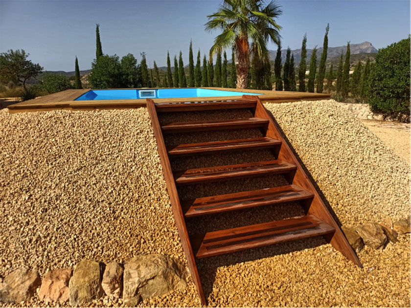 wooden finishes for swimming pools with ladder 2024 2