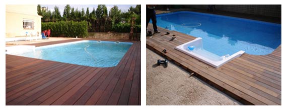 wooden finishes swimming pools