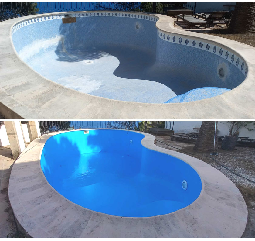 Reforma con liner piscina con formas redondeadas 2023